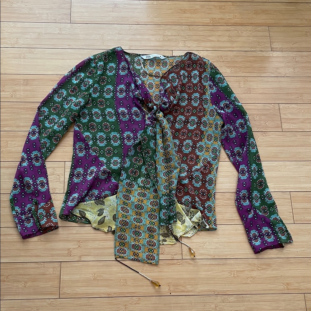 Zara Size S Multicolor Patterned Patchwork Women'… - image 1